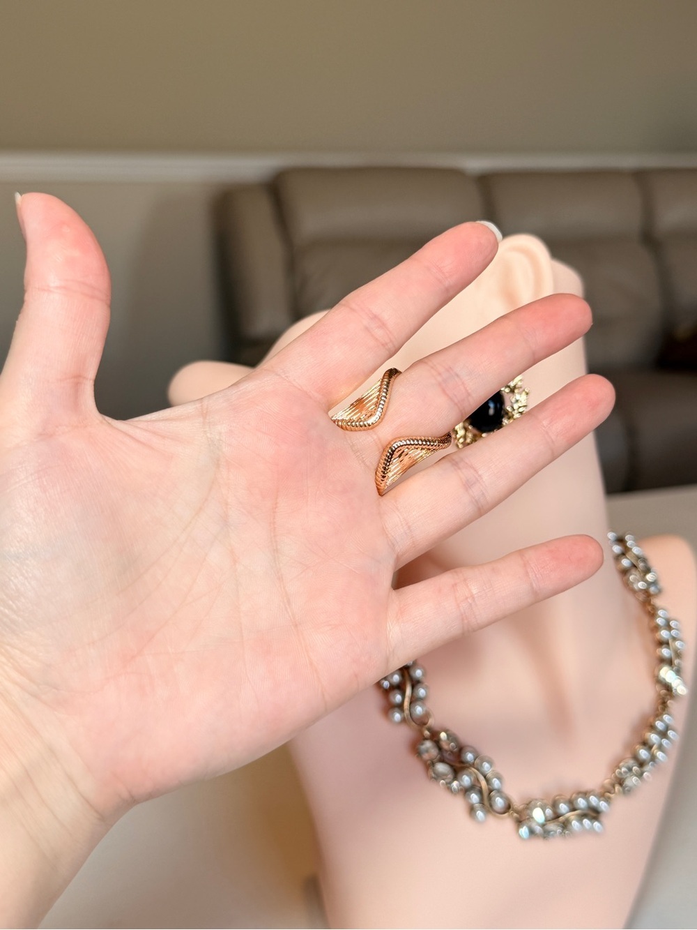 Gold Statement Ring with Smoky Quartz Accent - Picture 4 of 8